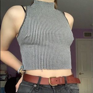 Cropped Gray and black striped turtleneck tank top